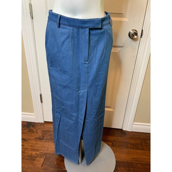 Aya Muse Colia Blue Denim Slit Front Maxi Skirt NWT $880, Size XS - Picture 5 of 10